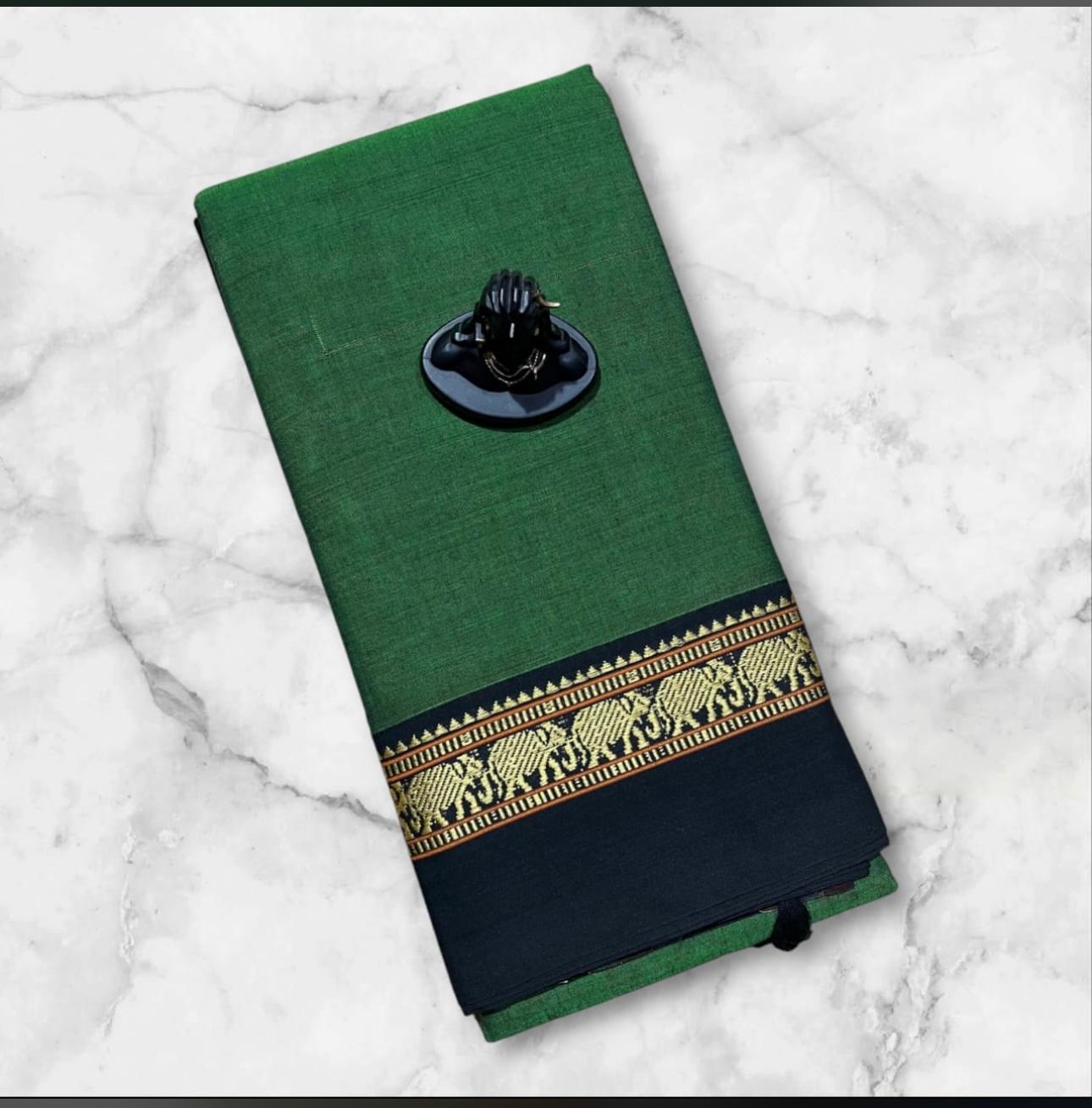 Green & Navy cotton saree - can be converted to practise saree