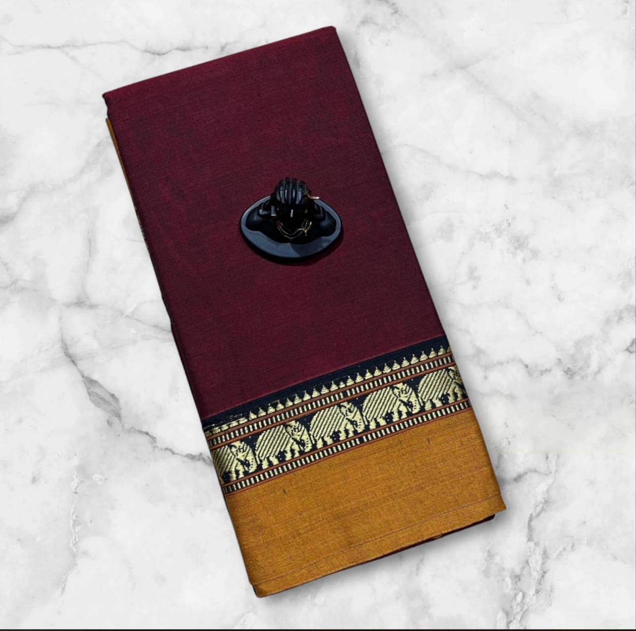 Burgundy & Gold cotton saree - can be converted to practise saree