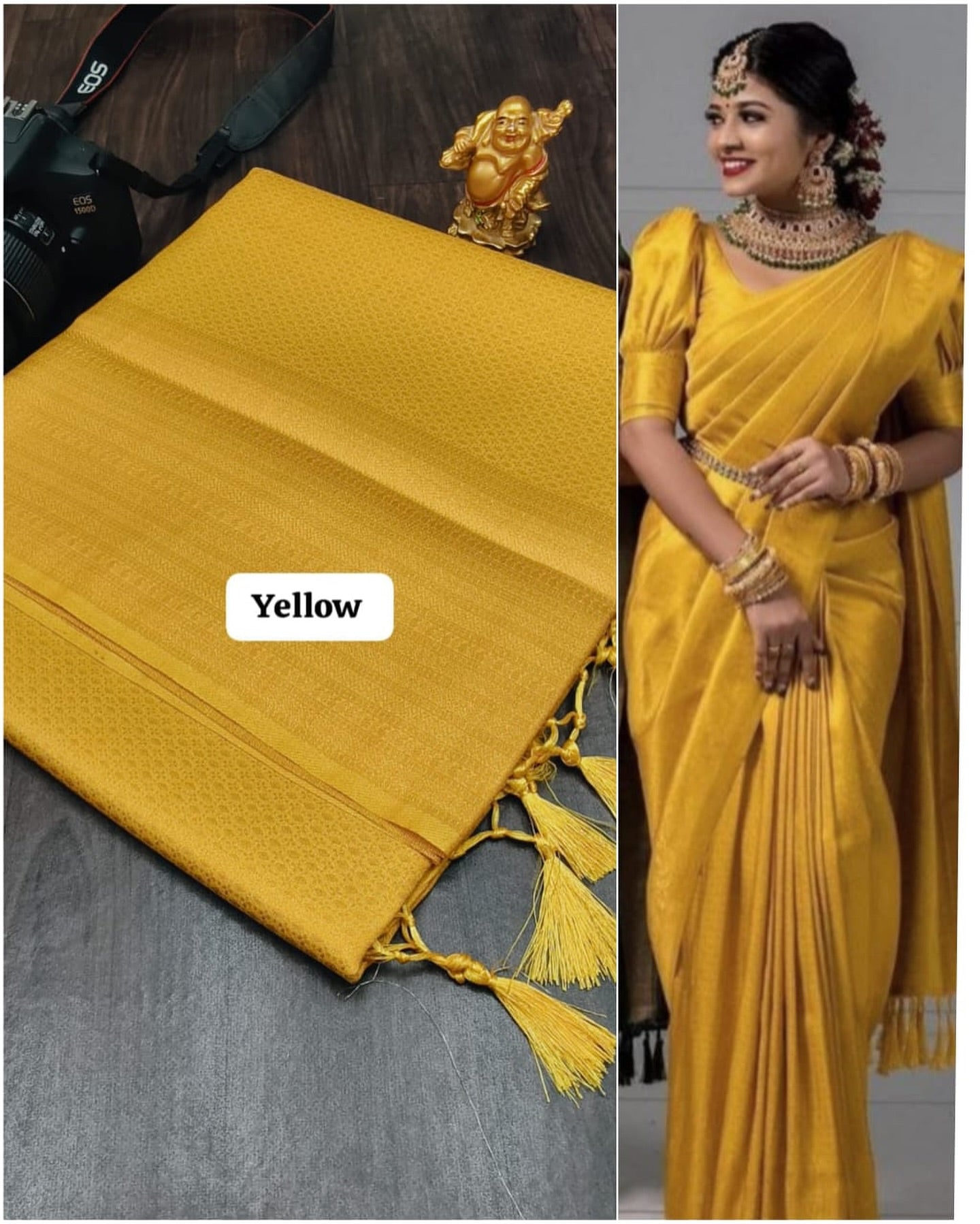 Yellow and Bronze Kanchipuram Soft Silk