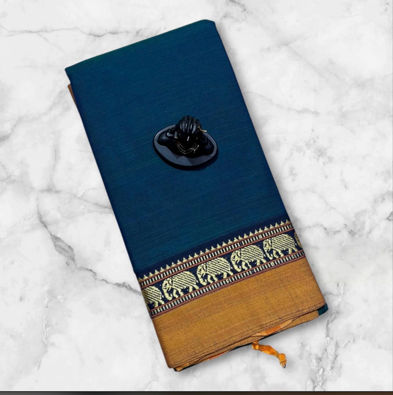 Navy & Gold cotton saree - Can be converted to dance practise saree