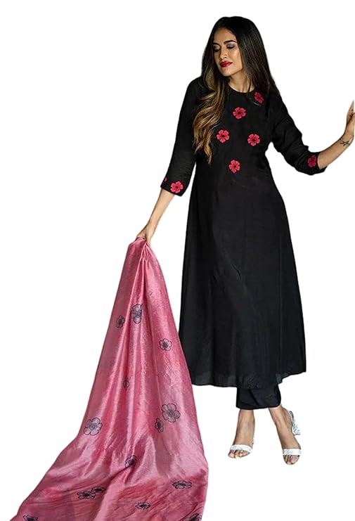 Kurta Set incl pants and scarf ( Black & Red )
