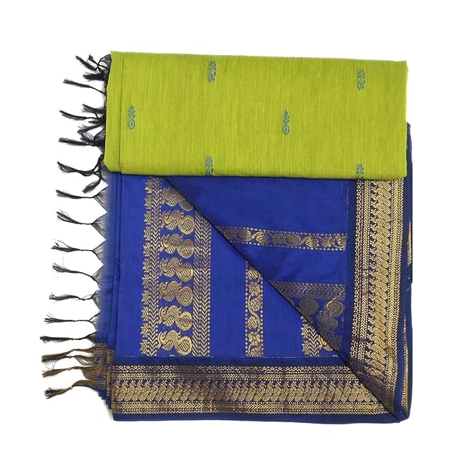 Pure Kalyani Cotton Saree Lata Gadwal Design (Navy & Green)
