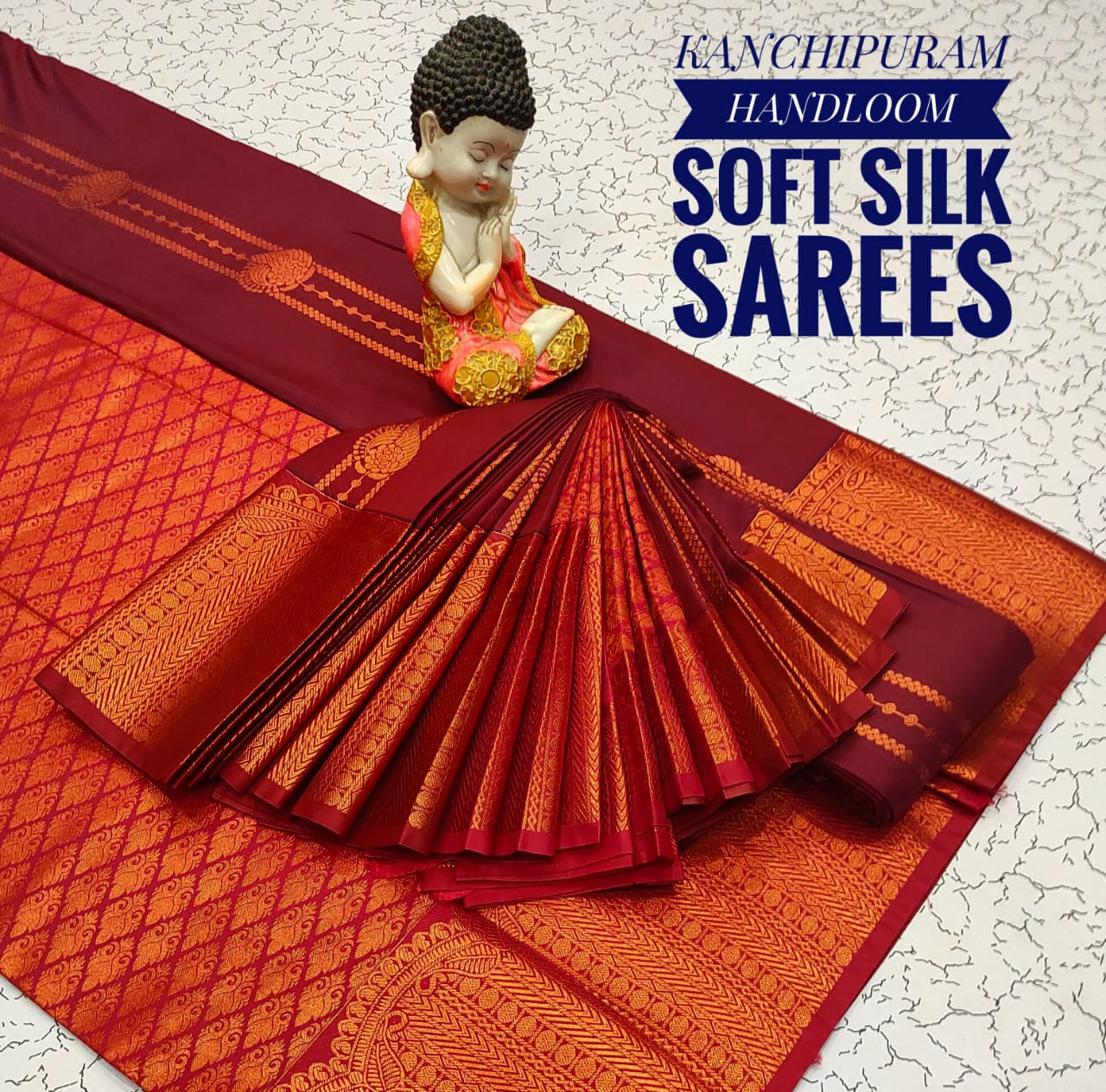 Rich Burgundy & copper Kanchipuram Handloom soft silk sarees