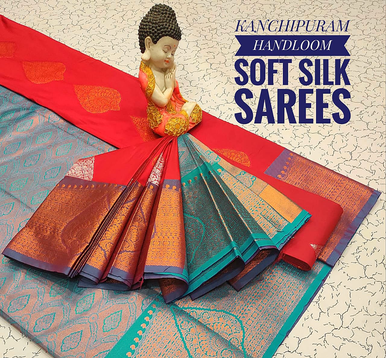 Orange Purple & Teal Kanchipuram Handloom soft silk sarees