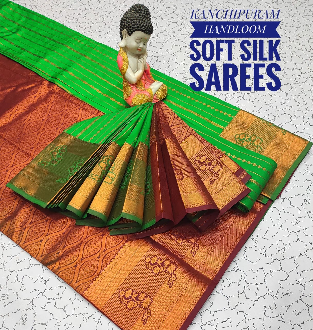 Lime green and bronze Kanchipuram handloom soft silk