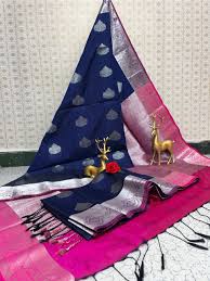 Navy Blue & Pink Kanchipuram Soft Silk