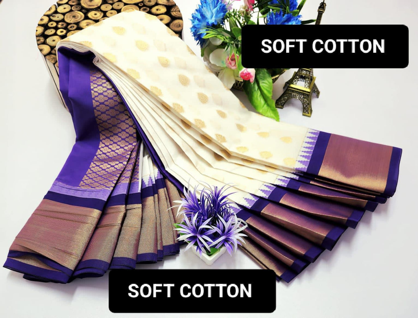 Cream & Purple Soft Cotton