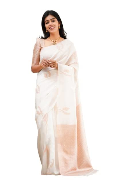 Kanjivaram Soft Lichi Silk Saree with Blouse piece (Cream)