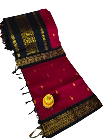 Pure Kalyani Cotton Saree Lata Gadwal Design (Red & Black)