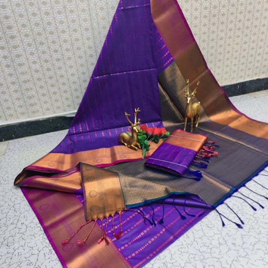 Deep Grape & Bronze Kanchipuram Soft Silk
