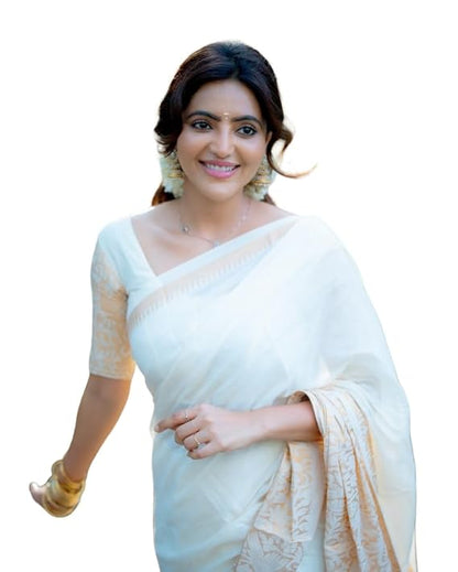 Pure silk Kanjivaram Saree with Blouse piece (off white)