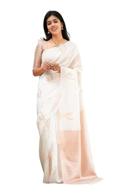Kanjivaram Soft Lichi Silk Saree with Blouse piece (Cream)