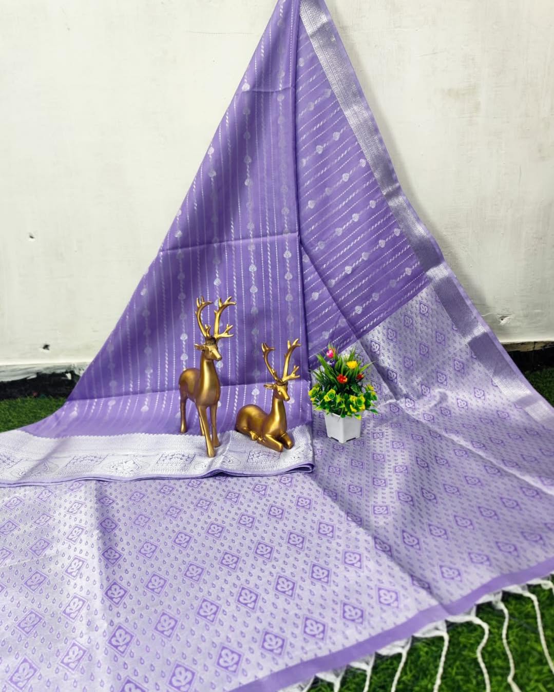 Lilac & Silver Kanchipuram Soft Silk