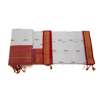 Pure Kalyani Cotton Saree Lata Gadwal Design (White & Red)
