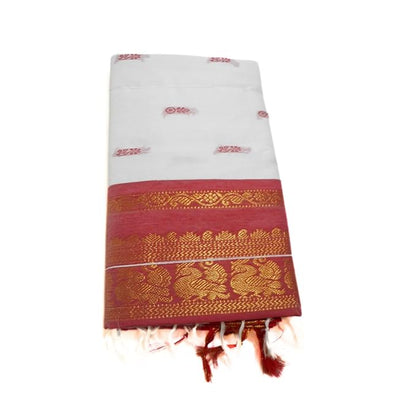 Pure Kalyani Cotton Saree Lata Gadwal Design (White & Red)