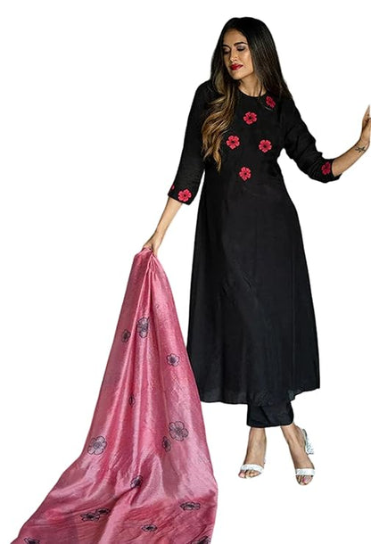 Kurta Set incl pants and scarf ( Black & Red )