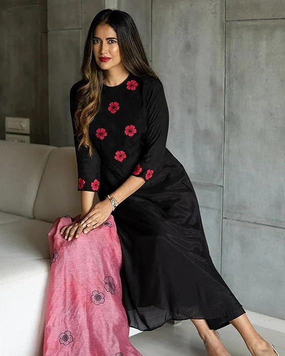 Kurta Set incl pants and scarf ( Black & Red )