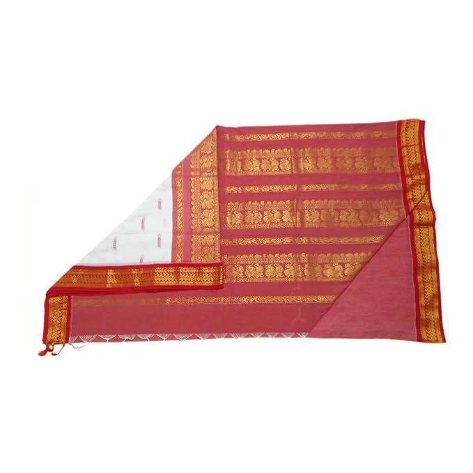 Pure Kalyani Cotton Saree Lata Gadwal Design (White & Red)