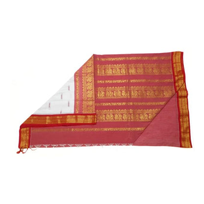 Pure Kalyani Cotton Saree Lata Gadwal Design (White & Red)