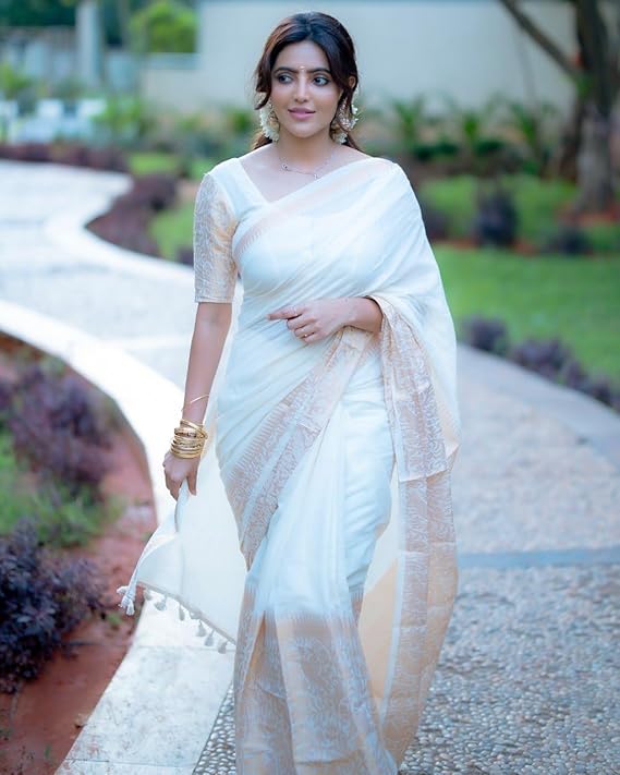 Pure silk Kanjivaram Saree with Blouse piece (off white)