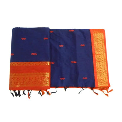 Pure Kalyani Cotton Saree Lata Gadwal Design (Navy Blue & Orange)