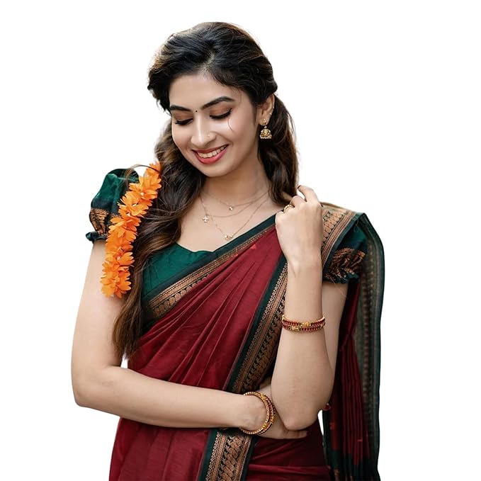 Pue Kalyani Silk cotton Saree (Burgundy & Gold)