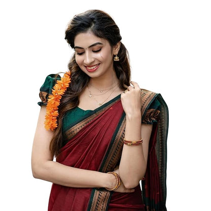 Pue Kalyani Silk cotton Saree (Burgundy & Gold)