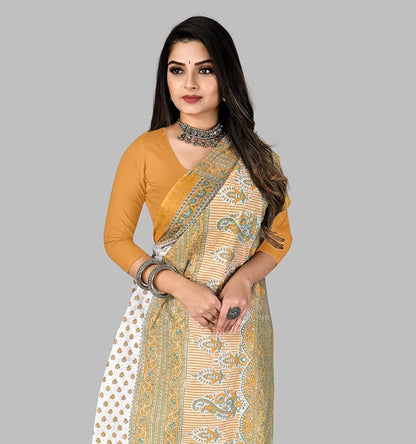 Pure Cotton Printed Mulmul Saree with Blouse Piece