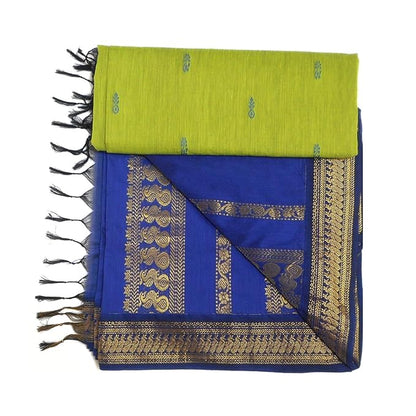 Pure Kalyani Cotton Saree Lata Gadwal Design (Navy & Green)