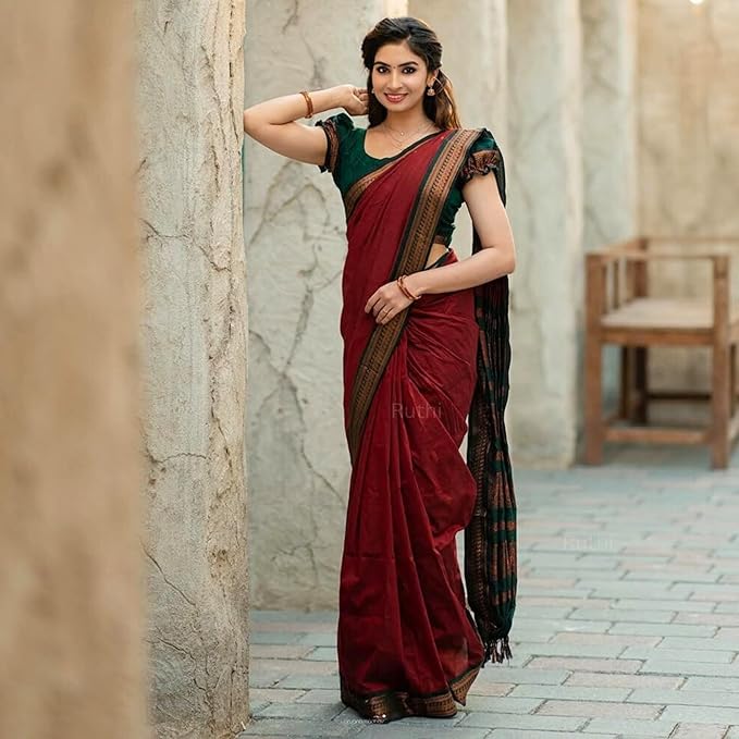 Pue Kalyani Silk cotton Saree (Burgundy & Gold)