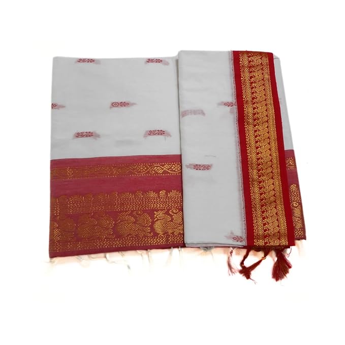 Pure Kalyani Cotton Saree Lata Gadwal Design (White & Red)