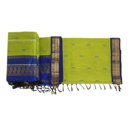 Pure Kalyani Cotton Saree Lata Gadwal Design (Navy & Green)