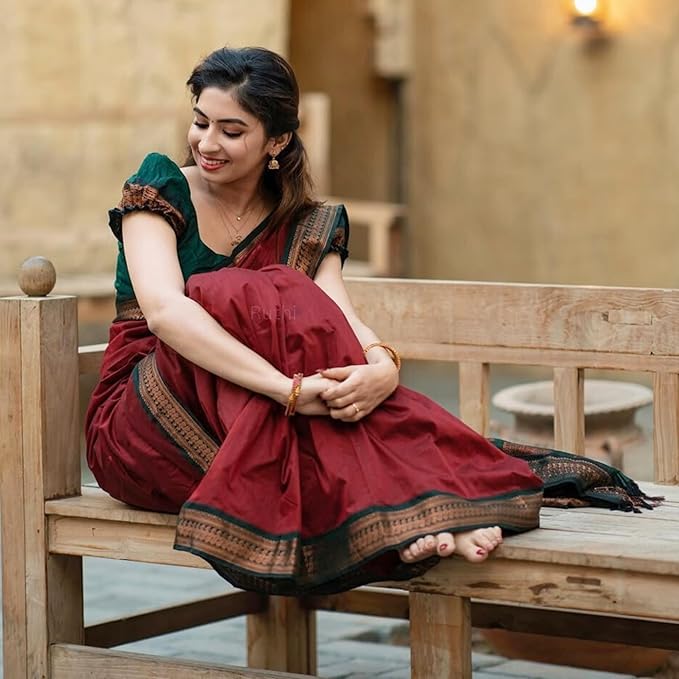 Pue Kalyani Silk cotton Saree (Burgundy & Gold)