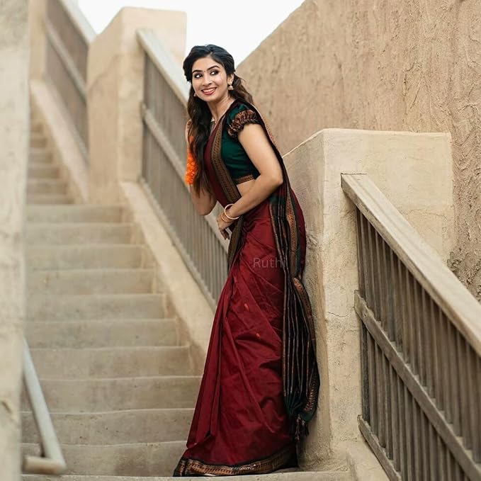 Pue Kalyani Silk cotton Saree (Burgundy & Gold)