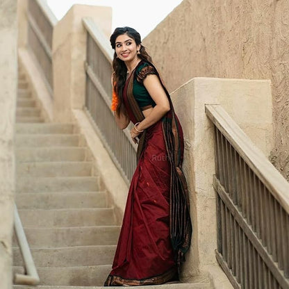 Pue Kalyani Silk cotton Saree (Burgundy & Gold)