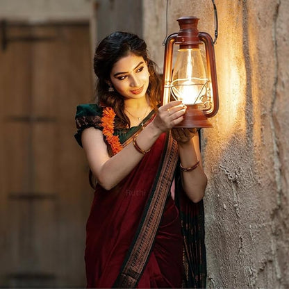 Pue Kalyani Silk cotton Saree (Burgundy & Gold)