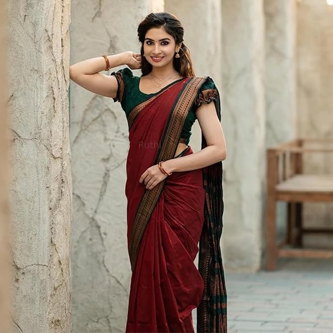 Pue Kalyani Silk cotton Saree (Burgundy & Gold)