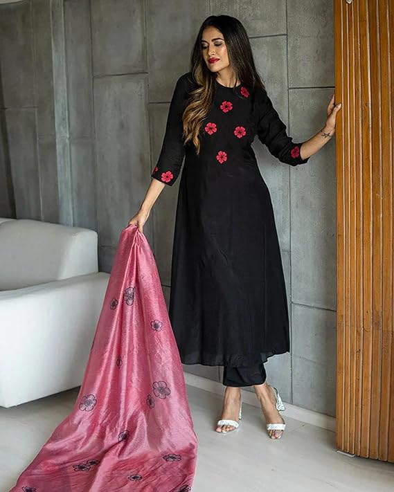 Kurta Set incl pants and scarf ( Black & Red )