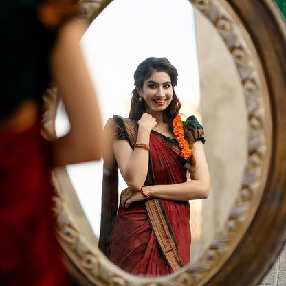 Pue Kalyani Silk cotton Saree (Burgundy & Gold)