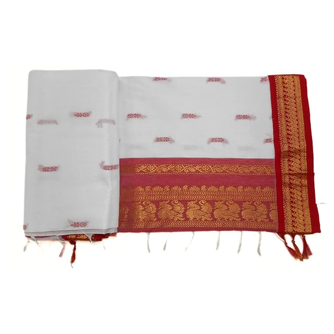 Pure Kalyani Cotton Saree Lata Gadwal Design (White & Red)