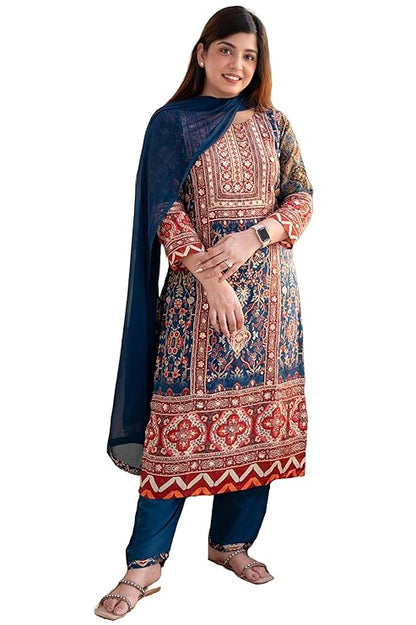 Rayon Viscose Straight printed Kurta Incl Pant and Dupatta