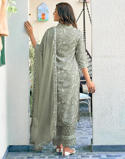 Rayon Viscose Printed Straight Kurta with Pant & Dupatta