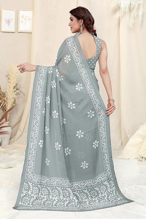 Latest Chiffon Batik Printed Saree with Blouse Piece