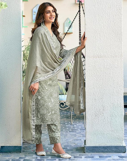 Rayon Viscose Printed Straight Kurta with Pant & Dupatta