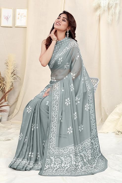 Latest Chiffon Batik Printed Saree with Blouse Piece