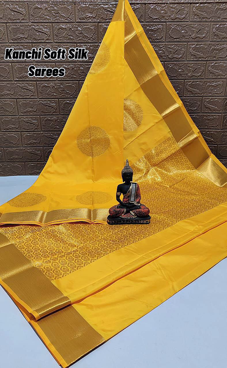 Yellow & Gold Kanchipuram Soft Silk