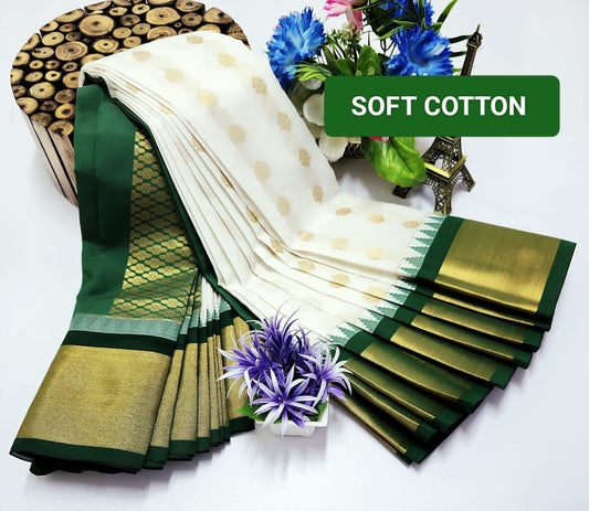 Cream & Green Soft Cotton