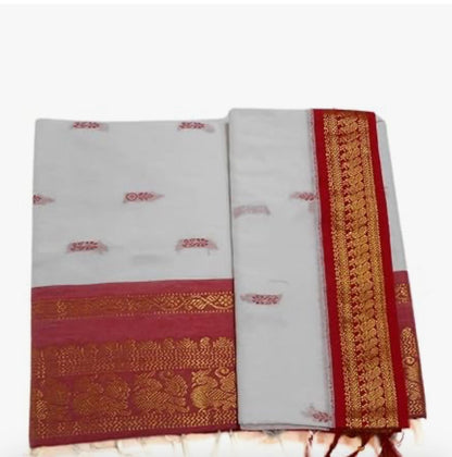 Pure Kalyani Cotton Saree Lata Gadwal Design (White & Red)