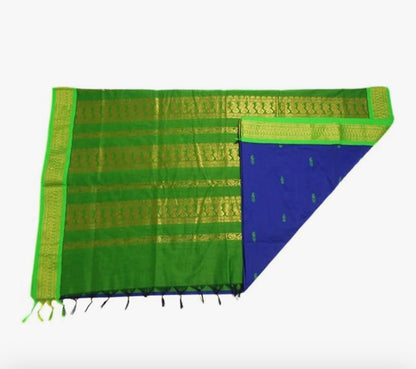 Pure Kalyani Cotton Saree Lata Gadwal Design (Navy & Green)