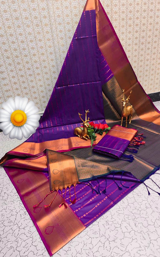 Purple & Bronze Kanchipuram Soft Silk